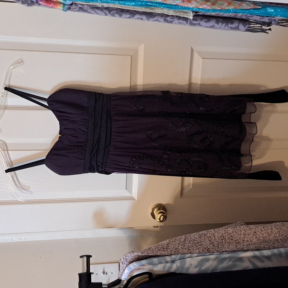 BCX dress, 5, Purple with black floral broquet.